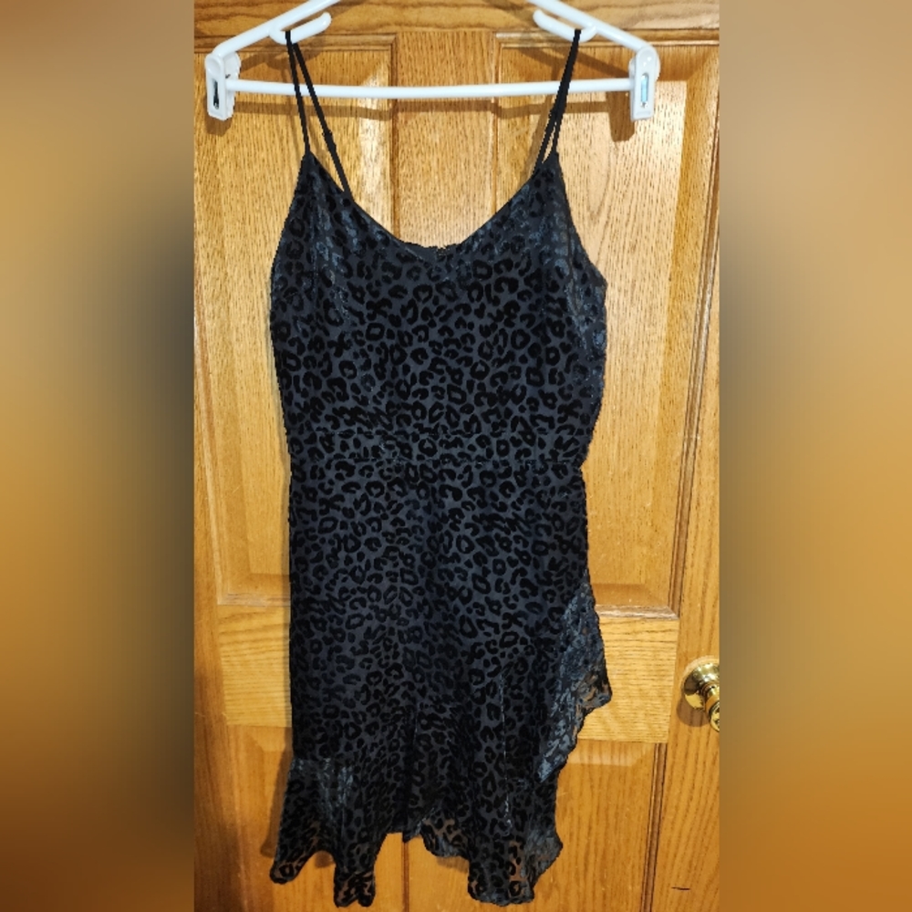 New Banana Republic Black Ruffle Leopard Print Velvet Sheer Dress Spaghetti Stra